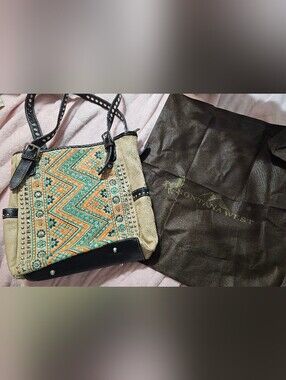 Montana West Beige Shoulder Bag with Turquoise & Orange Embroidery